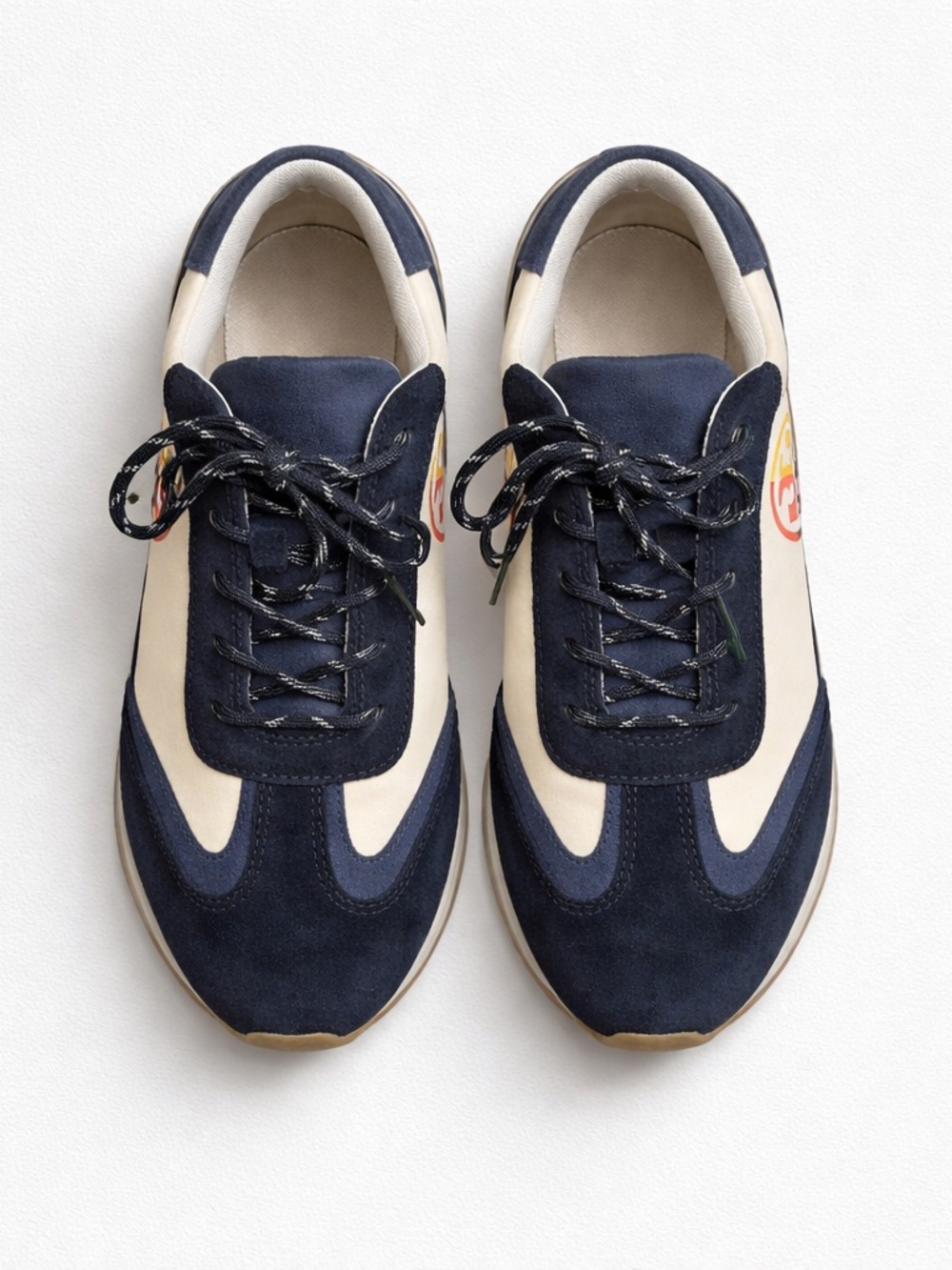 Tory Burch Navy and Cream Lace-Up Suede Sneakers